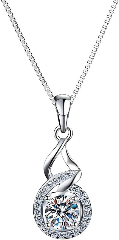 Necklace for Women, Sparkling Gift for Her, Moissanite Pendent for Her, 925 Sterling Silver Necklace for Anniversary Christmas Valentines Mothers Day