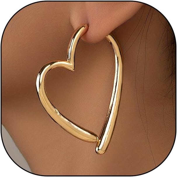 Gold Heart Asymmetrical Earrings for Women Large Heart Shaped Hoop Dangle Earrings Minimalist 80s Love Front Back Earrings Chrome Hearts Jewelry Gifts