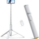 TODI 63″ Phone Tripod, Extendable Selfie Stick with Wireless Remote and Phone Holder, Portable All-in-1 Cell Phone Tripod Stand for Video Recording, Compatible with iPhone/Android (White)