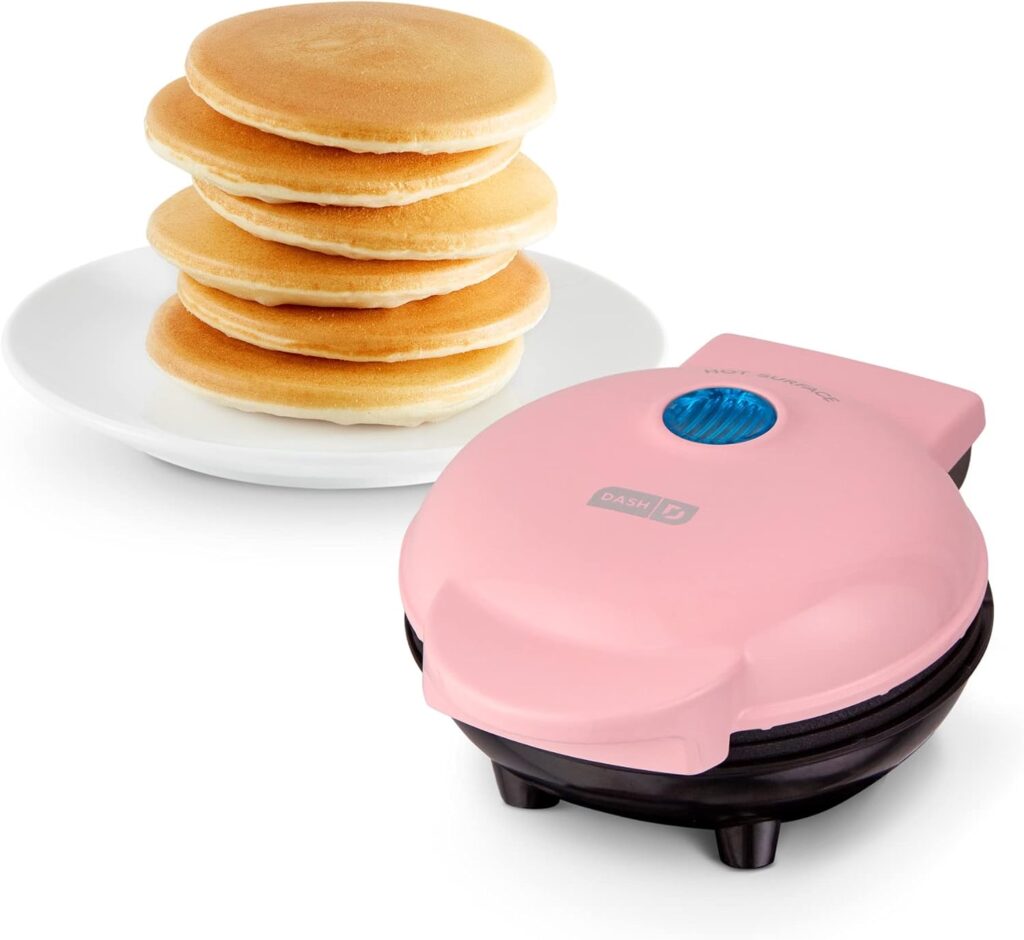 DASH Mini Maker Electric Round Griddle for Individual Pancakes, Cookies, Eggs & other on the go Breakfast, Lunch & Snacks with Indicator Light + Included Recipe Book – Pink
