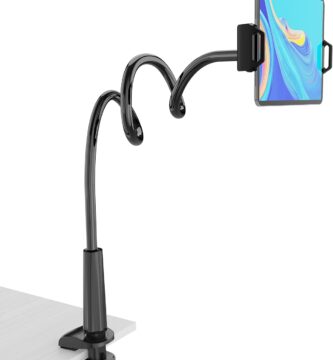 Tablet Stand Holder, Mount Holder Clip with Grip Flexible Long Arm Gooseneck Compatible with ipad iPhone/Nintendo Switch/Samsung Galaxy Tabs/Amazon Kindle Fire HD – Black