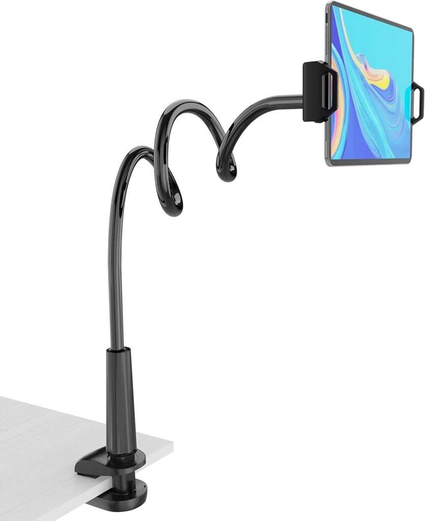 Tablet Stand Holder, Mount Holder Clip with Grip Flexible Long Arm Gooseneck Compatible with ipad iPhone/Nintendo Switch/Samsung Galaxy Tabs/Amazon Kindle Fire HD – Black