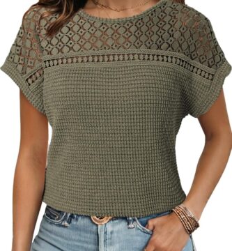 Dokotoo Women’s Tops Casual Scoop Neck Short Sleeve Waffle Knit Hollow Out Shirts Loose Tunic Tops Blouses Dokotoo Women’s Tops Casual Scoop Neck Short Sleeve Waffle Knit Hollow Out Shirts Loose Tunic Tops Blouses