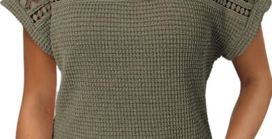 Dokotoo Women’s Tops Casual Scoop Neck Short Sleeve Waffle Knit Hollow Out Shirts Loose Tunic Tops Blouses