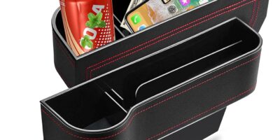Car Seat Gap Filler Organizer, 2 Pack Multifunctional Car Seat Organizer, Auto Console Side Storage Box with Cup Holders 2 Seat Hooks for Drink, Car Organizer Front Seat for Holding Phone, Sunglasses