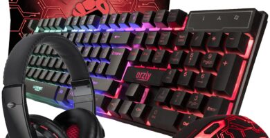 Gaming Keyboard and Mouse and Mouse pad and Gaming Headset, Wired LED RGB Backlight Bundle for PC Gamers and Xbox and PS4 Users – 4 in 1 Edition Hornet RX-250