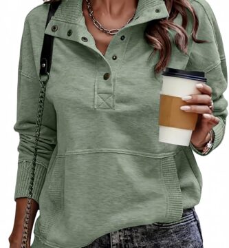 SHEWIN Womens Sweatshirt Casual Long Sleeve Lightweight Sweatshirts Button Loose Pullover Tops