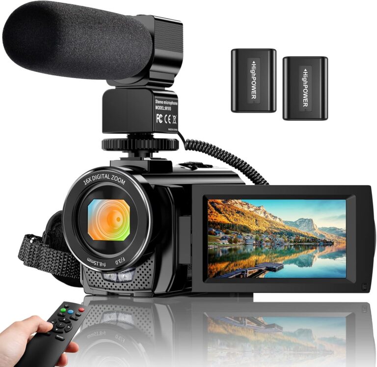Video Camera Camcorder Digital YouTube Vlogging Camera Recorder FHD 1080P 24.0MP 3.0 Inch 270 Degree Rotation Screen 16X Digital Zoom Camcorder with Microphone,Remote Control and 2 Batteries