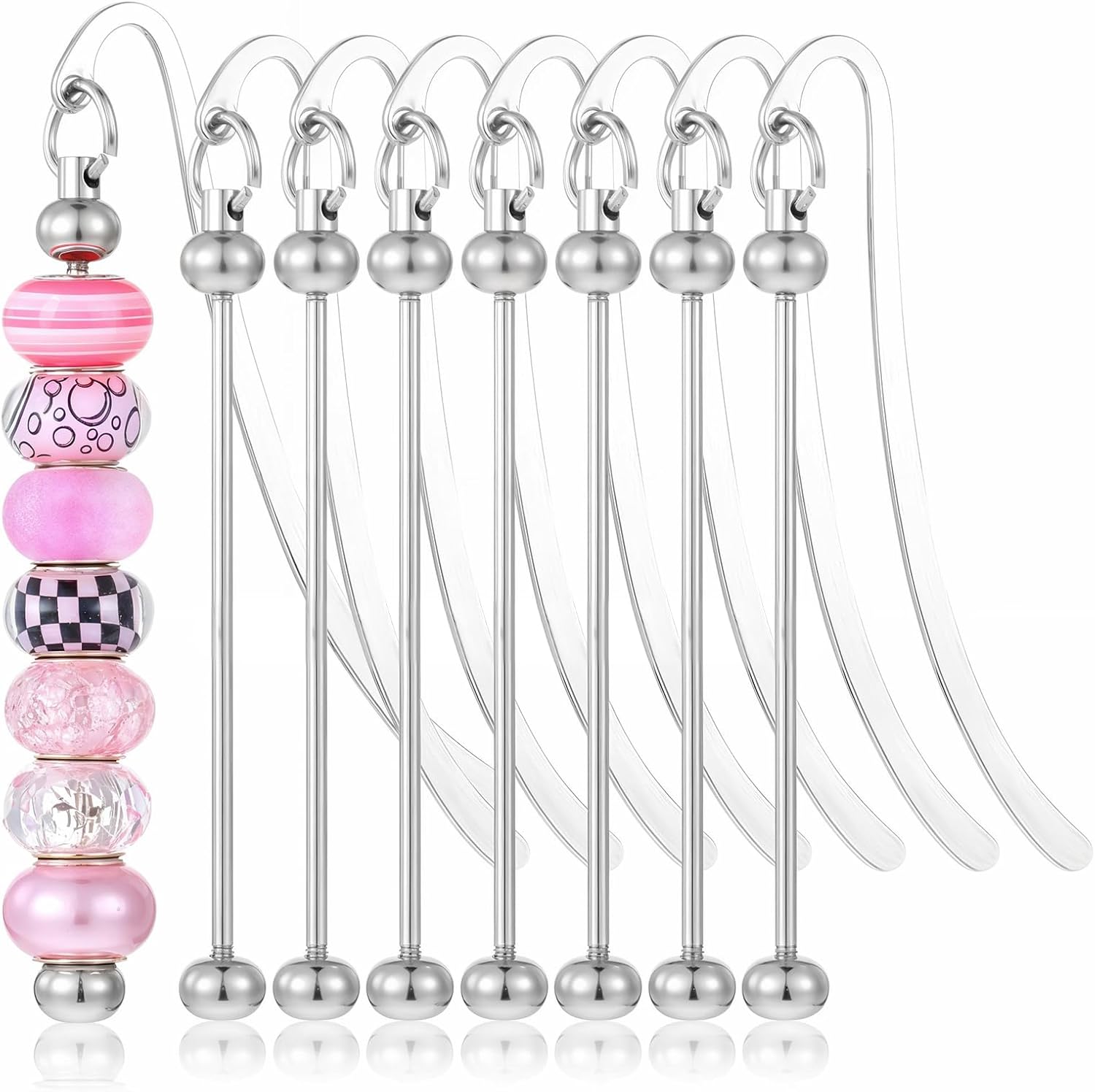 8 Pcs Beadable Bookmarks DIY Metal Blank Bar Modern Bookmark DIY Bookmarks Craft Jewelry Pendant Charm Gift for Book Lovers Student Teacher Office Supplies(Silver)