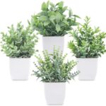 Der Rose 4 Pack Fake Plants Mini Artificial Greenery Potted Plants for Home Decor Indoor Office Table Room Farmhouse Bathroom Decor
