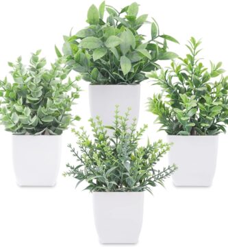 Der Rose 4 Pack Fake Plants Mini Artificial Greenery Potted Plants for Home Decor Indoor Office Table Room Farmhouse Bathroom Decor