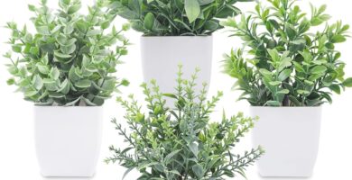 Der Rose 4 Pack Fake Plants Mini Artificial Greenery Potted Plants for Home Decor Indoor Office Table Room Farmhouse Bathroom Decor