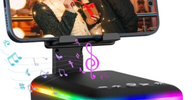 JTEMAN Gifts for Men Women,Cell Phone Stand with Bluetooth Speaker,LED Light,and Lanyard,Cool Tech Gadgets,Unique Birthday Gifts for Men Husband Mom Dad