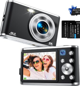 Digital Camera FHD 4K Vlogging Camera with Autofocus Dual Lens 48MP 16X Digital Zoom 2.8″ IPS Screen Compact Travel Video Camera for Teens Adult Beginner,32GB Card,2 Batteries,Black