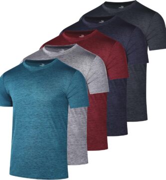 Real Essentials 5 Pack: Men’s Short Sleeve Dry Fit T-Shirts – Moisture Wicking Athletic Workout Gym Fitness Casual Tees