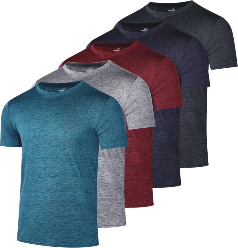 Real Essentials 5 Pack: Men’s Short Sleeve Dry Fit T-Shirts – Moisture Wicking Athletic Workout Gym Fitness Casual Tees