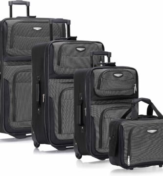 Travel Select Amsterdam 4-Piece Softside Expandable Rolling Luggage Set, Lightweight 2-Wheel Suitcases, Packing Cubes, Travel Tote, Durable Polyester Construction, Gray