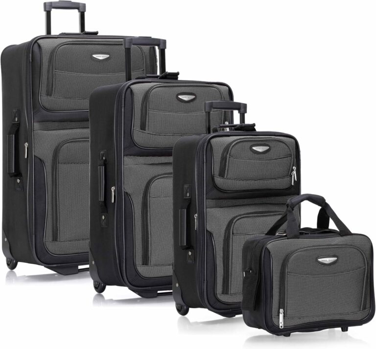Travel Select Amsterdam 4-Piece Softside Expandable Rolling Luggage Set, Lightweight 2-Wheel Suitcases, Packing Cubes, Travel Tote, Durable Polyester Construction, Gray