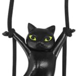 Cute Cat Car Hanging Ornament, Swing Rear View Mirror Charm, Auto Mirror Hanging Decoration, Car Interior Accessories Pendant for Women Men (Black)