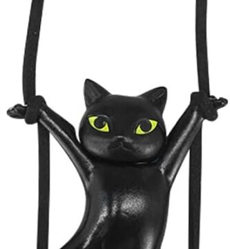 Cute Cat Car Hanging Ornament, Swing Rear View Mirror Charm, Auto Mirror Hanging Decoration, Car Interior Accessories Pendant for Women Men (Black)