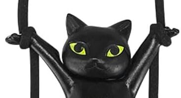 Cute Cat Car Hanging Ornament, Swing Rear View Mirror Charm, Auto Mirror Hanging Decoration, Car Interior Accessories Pendant for Women Men (Black)