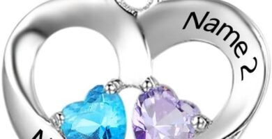 Personalized Heart Birthstone Necklace for Women – 925 Sterling Silver – 2 Birthstones – Customized Name Women’s Jewelry Gift