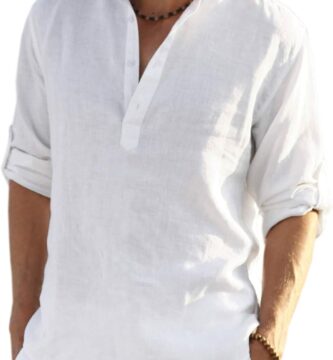 COOFANDY Men’s Cotton Linen Henley T-Shirt Long Sleeve Hippie Casual Beach T-Shirts