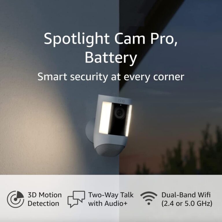 Ring Spotlight Cam Pro, Battery, Home or business security, Retinal 2K Video, Color Night Vision and Two-Way Talk with Audio+, White