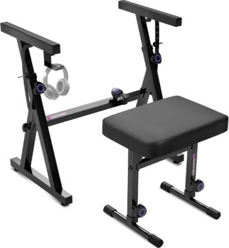 Liquid Stands Portable Heavy Duty Digital Piano Stand & Bench Set – Adjustable Keyboard Music Stand & Seat for 54-88 Key Electric Pianos