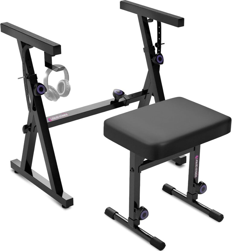 Liquid Stands Portable Heavy Duty Digital Piano Stand & Bench Set – Adjustable Keyboard Music Stand & Seat for 54-88 Key Electric Pianos