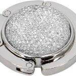 TANOSII Foldable Purse Hook Floding Handbag Hanger Bling Rhinestone Bag Holder for Table Desk 1 PCS White