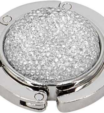 TANOSII Foldable Purse Hook Floding Handbag Hanger Bling Rhinestone Bag Holder for Table Desk 1 PCS White