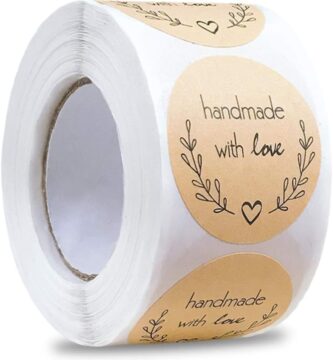 Handmade with Love 500 Pcs Baking Kraft Paper Heart Shape Labels for Packaging, Envelope Seals, Small Business, Wedding, Birthday, Party Gift Wrap