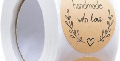 Handmade with Love 500 Pcs Baking Kraft Paper Heart Shape Labels for Packaging, Envelope Seals, Small Business, Wedding, Birthday, Party Gift Wrap
