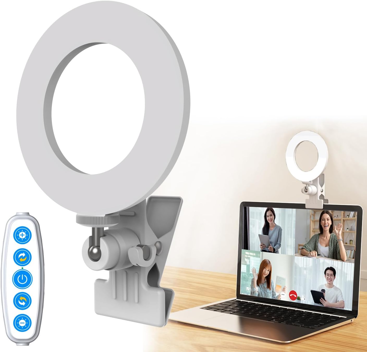 Ring Light 5” USB Portable Lighting 3200k-6500K Dimmable Led Clip on Computer Monitor Laptop Phone for Content Creator (YouTube/TikTok/Twitch) Makeup,Conference,Selfie,Video,Vlog (White)