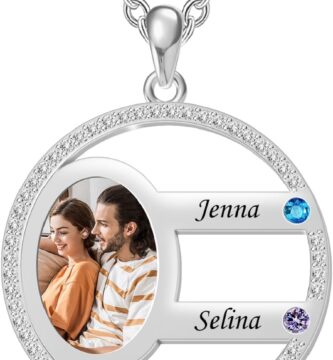 Custom Photo Picture Necklace with 1-5 Birthstones Birth Month Stones Engraved Names Ideal Gift for Mothers Grandmothers Family Celebrations