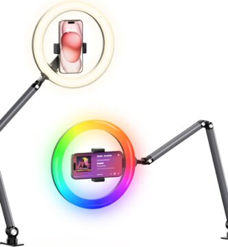 Desk Ring Light with Overhead Camera Mount, 10″ Selfie Ring Light with Phone Holder, Adjustable Brightness LED Lighting for Video Recording, Content Creator Essentials for TikTok, Zoom Calls