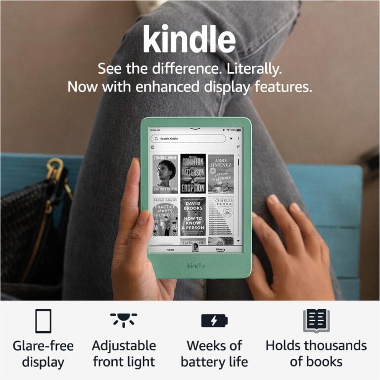 Like-New Amazon Kindle (16 GB) – Lightest and most compact Kindle, with glare-free display, faster page turns, adjustable front light, and long battery life – Matcha