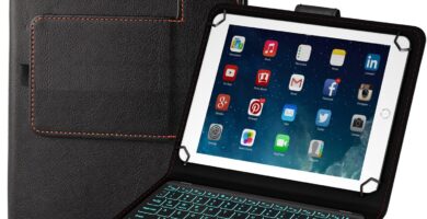 TouchPad Keyboard case for 9″,9.7″,10.1″,10.2″,10.5″,10.9″,11″ Tablets,2-in-1 Bluetooth Wireless Keyboard with Touchpad,7 Colors Backlit & Leather Folio Cover(Black)