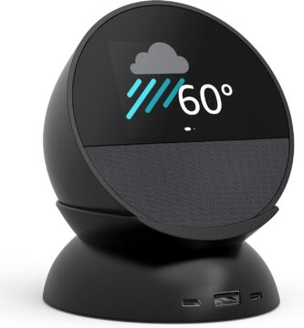 Echo Spot Bundle: Includes Echo Spot (2024 Release) | Black & Made for Amazon Stand with USB-C and USB-A Charging Ports | Black