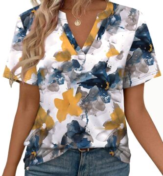 WEESO Womens Tops Summer Short Sleeve V Neck Blouses Business Casual Loose Fit Tshirts Trendy Fashion Outfits