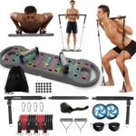 HOTWAVE Portable Exercise Equipment with 16 Gym Accessories,20 in 1 Push Up Board Fitness,Resistance Bands with Ab Roller Wheel,at Home Workout for Men