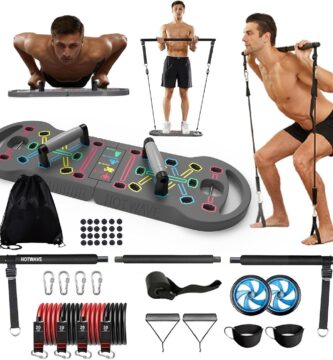 HOTWAVE Portable Exercise Equipment with 16 Gym Accessories,20 in 1 Push Up Board Fitness,Resistance Bands with Ab Roller Wheel,at Home Workout for Men
