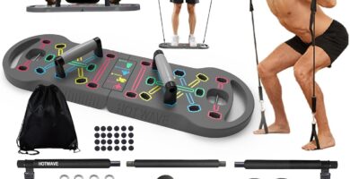 HOTWAVE Portable Exercise Equipment with 16 Gym Accessories,20 in 1 Push Up Board Fitness,Resistance Bands with Ab Roller Wheel,at Home Workout for Men