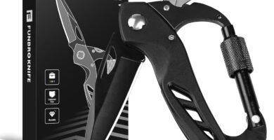 Multitool Carabiner with Pocket Knife, Stocking Stuffers Gifts for Men, EDC Carabiners with Folding Knives, Bottle Opener, Window Breaker and Screwdriver, Survival Gear for Camping Hiking