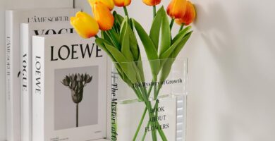 Puransen Clear Book Flower Vase – Floral Bookshelf Decor, Acrylic Flower Holder & Space-Saving Organizer, Modern Home Office/Study Desk Minimalist Aesthetic (Not Including Flowers)