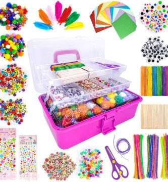 1405 Pcs Art and Craft Supplies for Kids, Toddler DIY Craft Art Supply Set Included Pipe Cleaners, Pom Poms, Feather, Folding Storage Box – All in One for Craft DIY Art Supplies, Rose Red