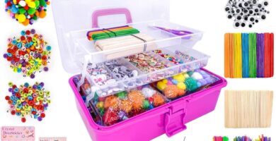 1405 Pcs Art and Craft Supplies for Kids, Toddler DIY Craft Art Supply Set Included Pipe Cleaners, Pom Poms, Feather, Folding Storage Box – All in One for Craft DIY Art Supplies, Rose Red