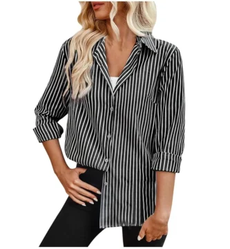 Astylish Womens V Neck Roll up Sleeve Button Down Blouses Tops