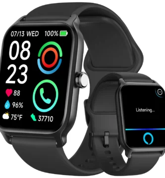 Smart Watch for Men Women Alexa Built-in, 1.83″ HD Fitness Tracker Touchscreen with Call Function, IP68 Waterproof, 120+ Sport Modes, 24/7 Heart Rate/Sleep Monitor, iOS Android Compatible (Black)